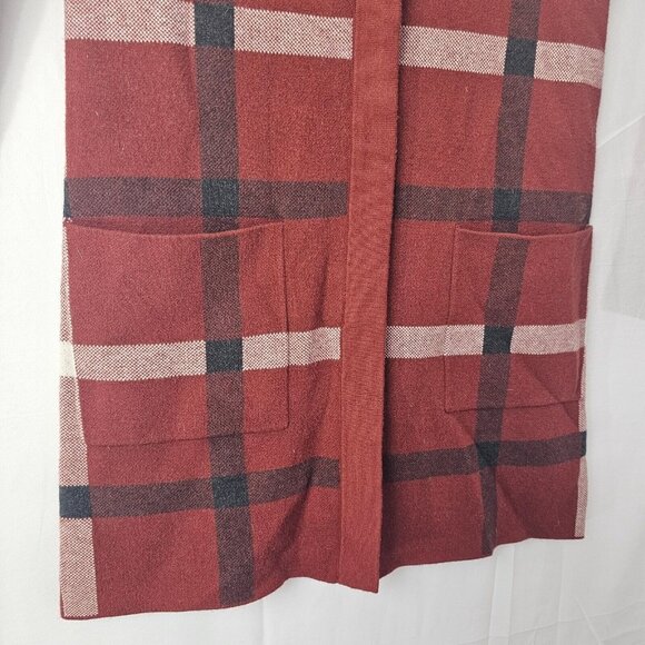 Tahari Fleece Jacket Womens XS Red Plaid Full Zip Duster Parka Mid Length - Picture 7 of 12